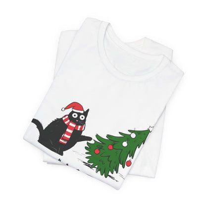 WHAT? Christmas Cat Tee | Funny Holiday T‑Shirt | Unisex Softstyle (White, Black, Kelly, Red)