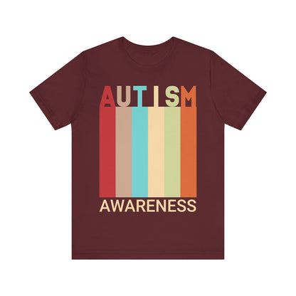AUTISM AWARENESS Retro Stripes Tee 🌈 Vintage 70s . Unisex | Teens & Adults