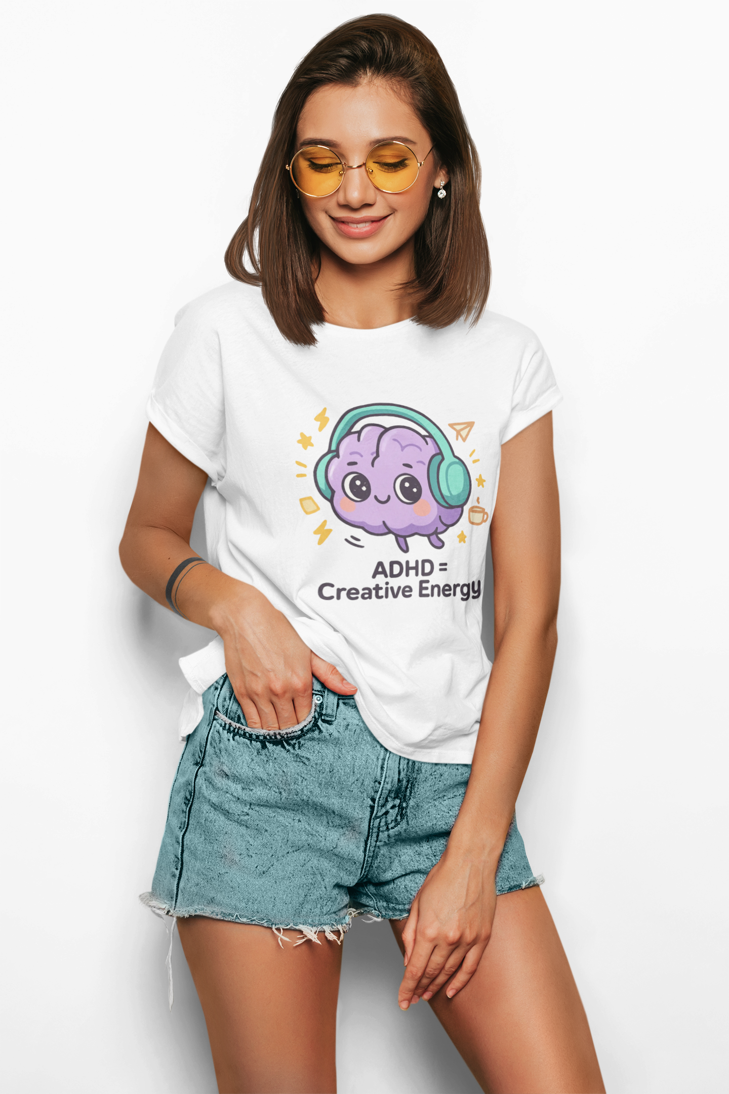ADHD = Creative Energy 💖🧠 Kawaii Brain Headphones Tee