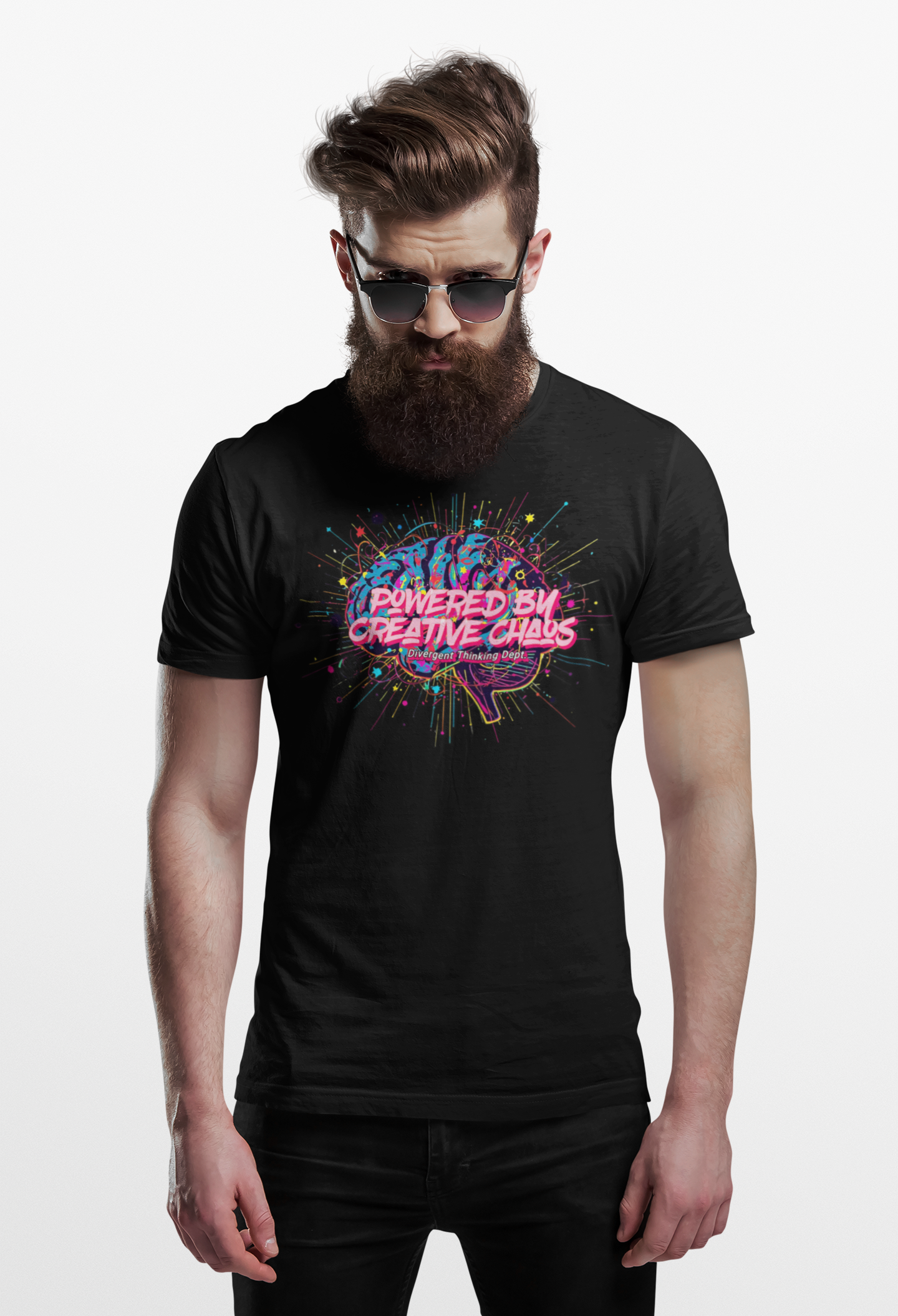 Powered by Creative Chaos Graphic Tee - Adult Unisex, Neon Brain