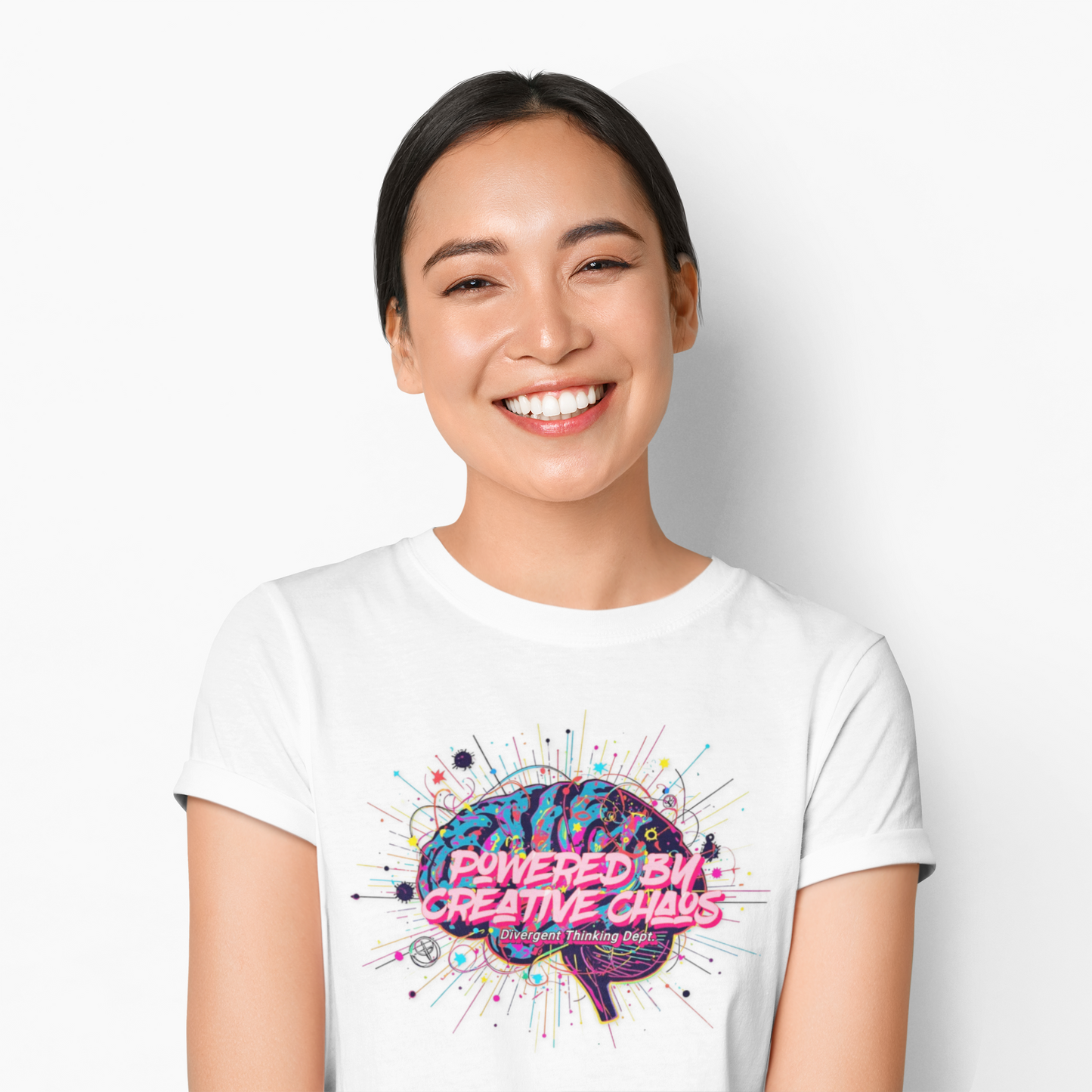 Powered by Creative Chaos Graphic Tee - Adult Unisex, Neon Brain