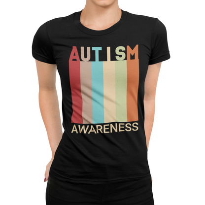 AUTISM AWARENESS Retro Stripes Tee 🌈 Vintage 70s . Unisex | Teens & Adults