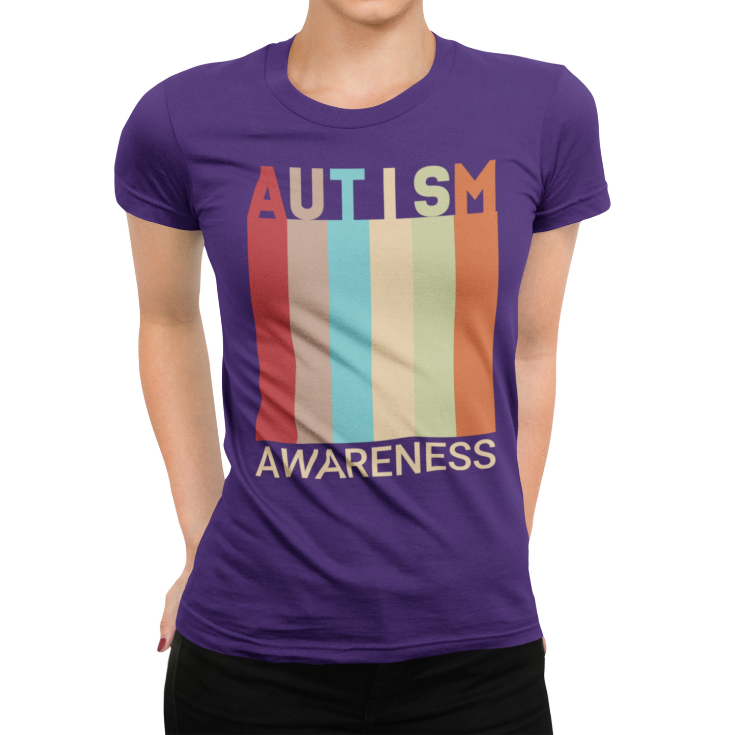 AUTISM AWARENESS Retro Stripes Tee 🌈 Vintage 70s . Unisex | Teens & Adults