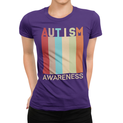 AUTISM AWARENESS Retro Stripes Tee 🌈 Vintage 70s . Unisex | Teens & Adults