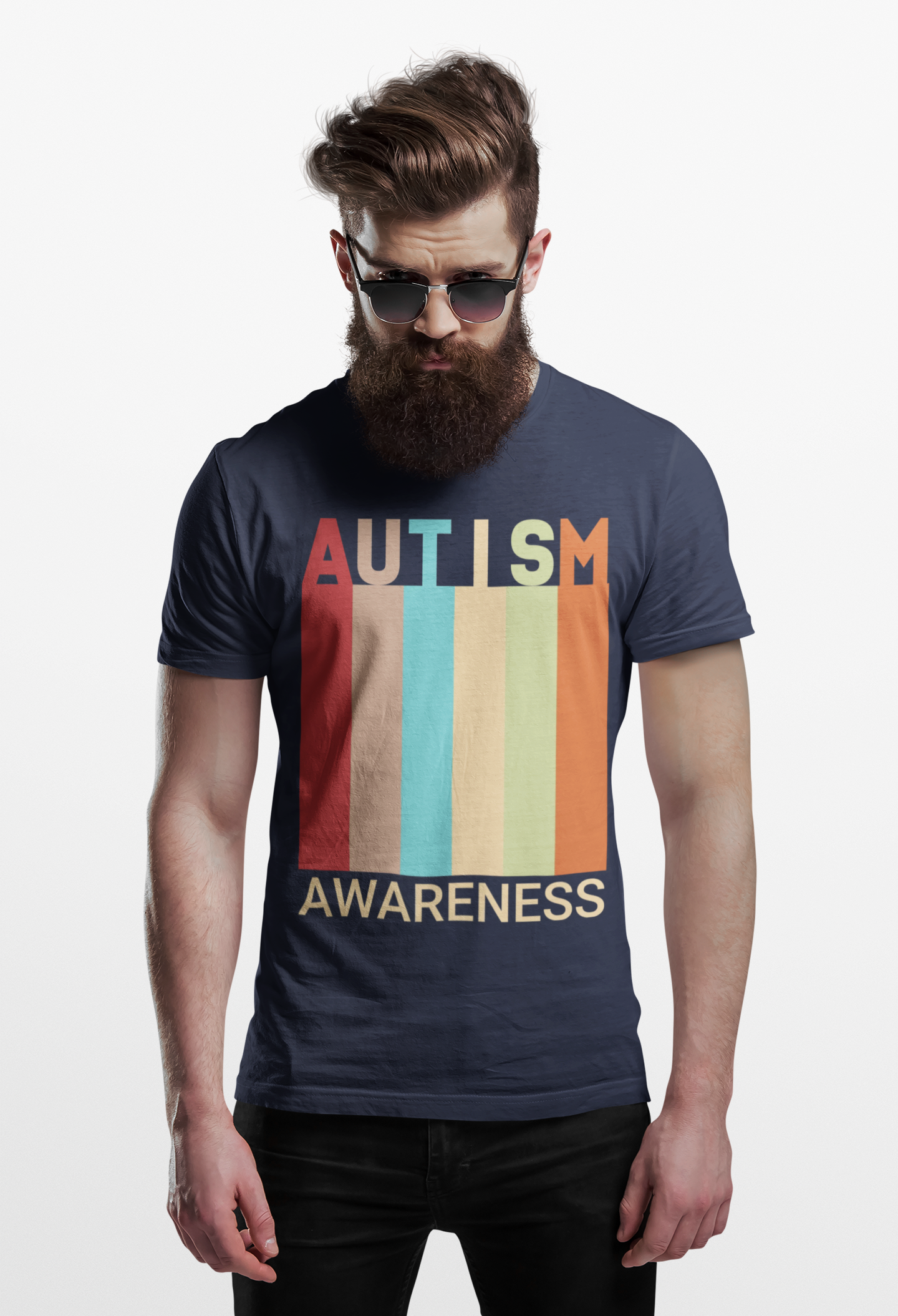 AUTISM AWARENESS Retro Stripes Tee 🌈 Vintage 70s . Unisex | Teens & Adults