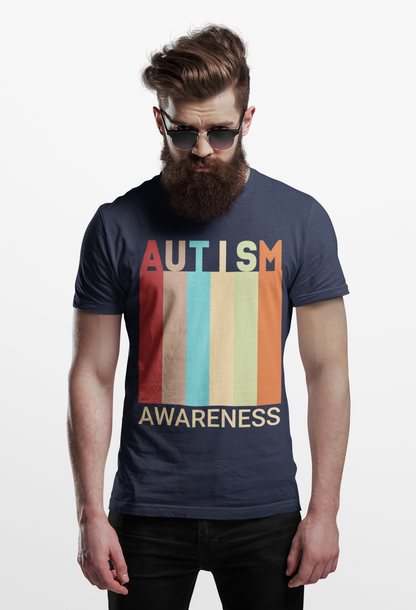 AUTISM AWARENESS Retro Stripes Tee 🌈 Vintage 70s . Unisex | Teens & Adults