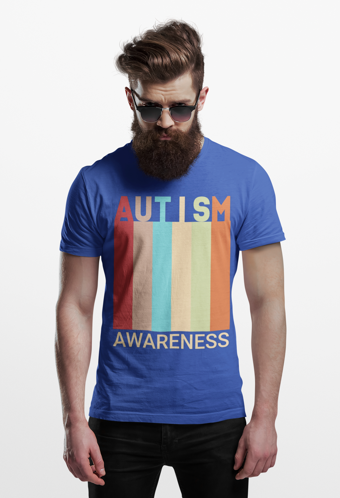 AUTISM AWARENESS Retro Stripes Tee 🌈 Vintage 70s . Unisex | Teens & Adults