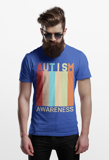 AUTISM AWARENESS Retro Stripes Tee 🌈 Vintage 70s . Unisex | Teens & Adults