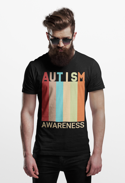 AUTISM AWARENESS Retro Stripes Tee 🌈 Vintage 70s . Unisex | Teens & Adults
