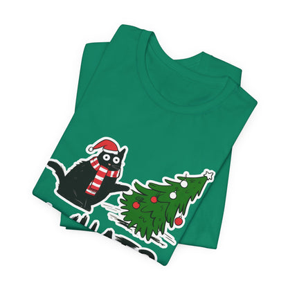 WHAT? Christmas Cat Tee | Funny Holiday T‑Shirt | Unisex Softstyle (White, Black, Kelly, Red)