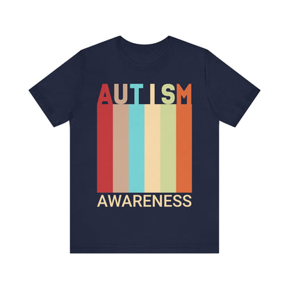 AUTISM AWARENESS Retro Stripes Tee 🌈 Vintage 70s . Unisex | Teens & Adults