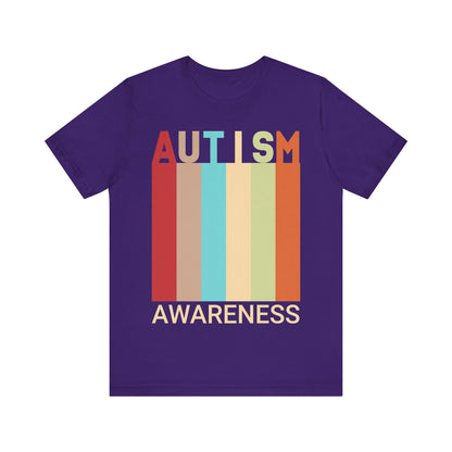 AUTISM AWARENESS Retro Stripes Tee 🌈 Vintage 70s . Unisex | Teens & Adults